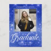 Chic Blue Sparkle Graduate Foto Abschluss Postkarte (Vorderseite)