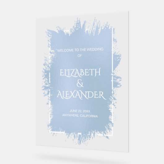 Chic Blue Splash Wedding Willkommen Acrylschild (Winkel)