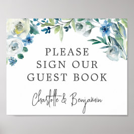 Chic Blue Spring Floral Bitte unterschreiben Sie u Poster