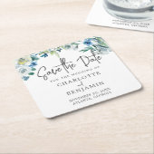 Chic Blue Spring Floral Save the Date Rechteckiger Pappuntersetzer (angewinkelt)