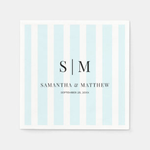 Chic Blue Stripes Elegante Couple Initials Wedding Serviette