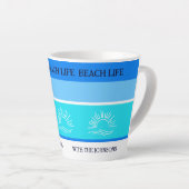Chic Blue Stripes Familienname Beach House Milchtasse (Rechte Ecke)