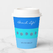 Chic Blue Stripes Fisch und Muscheln Beach House Pappbecher (Rückseite)