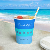 Chic Blue Stripes Fisch und Muscheln Beach House Pappbecher