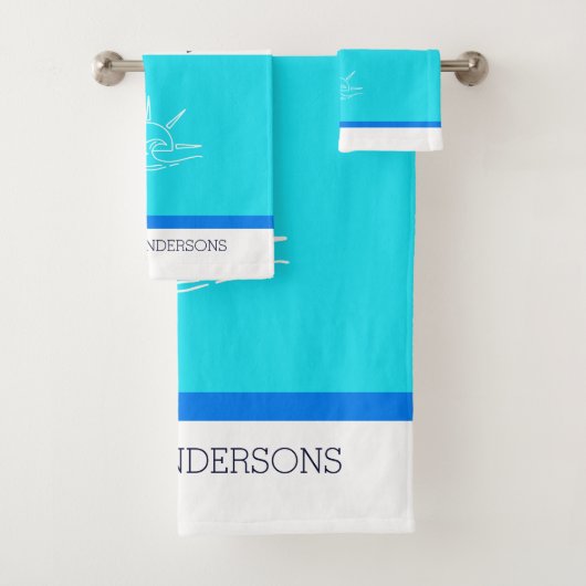 Chic Blue Stripes Ocean Beach House Badhandtuch Set (Insitu)