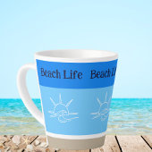 Chic Blue Stripes Tan Beach House Milchtasse