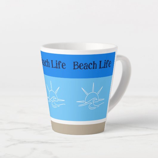 Chic Blue Stripes Tan Beach House Milchtasse (Rechte Ecke)