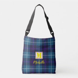 Chic Blue Tartan Personalisierter Name für Monogra Tragetaschen Mit Langen Trägern