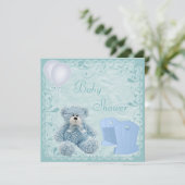 Chic Blue Teddy & Crib Baby Boy Dusche Einladung (Stehend Vorderseite)