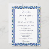 Chic Blue Tile Wedding Elegance Einladung (Vorderseite)