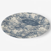 Chic Blue Toile de jouy Brautparty Pappteller (Schrägansicht)