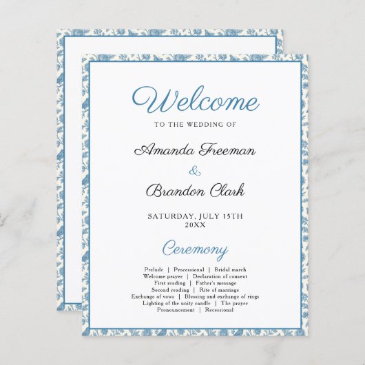 Chic Blue Toile de Jouy Floral Border Wedding (Vorne/Hinten)