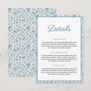 Chic Blue Toile de Jouy Floral Border Wedding Begleitkarte
