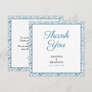 Chic Blue Toile de Jouy Floral Border Wedding Dankeskarte