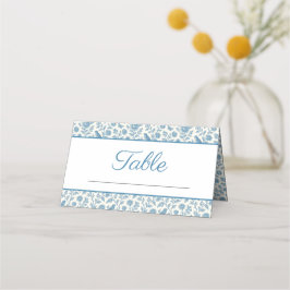 Chic Blue Toile de Jouy Floral Border Wedding Platzkarte