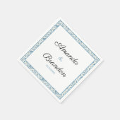 Chic Blue Toile de Jouy Floral Border Wedding Serviette (Ecke)