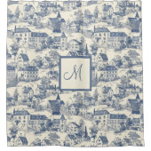 Chic Blue Toile de Jouy Village Scene Duschvorhang (Vorderseite)