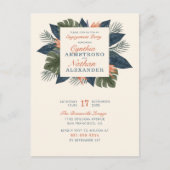 Chic Blue Tropical Blätter Einzigartige Engagement Einladungspostkarte (Vorderseite)