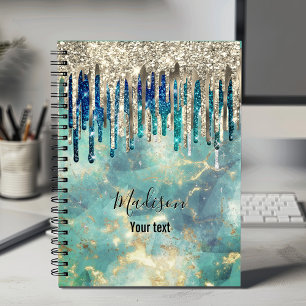 Chic Blue Türkise Gold Glitzer Tropfen Monogramm Notizblock