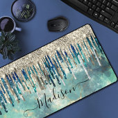 Chic Blue Türkise Gold Glitzer Tropfen Monogramm Schreibtischunterlage