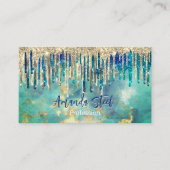 Chic Blue Türkise Gold Glitzer Tropfen Monogramm Terminkarte (Vorderseite)
