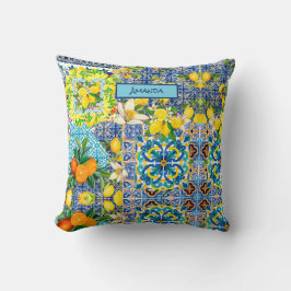 Chic blue turquoise sicilian citrus floral tiles  kissen