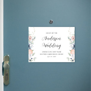 Chic Blue und Coral Floral Wedding Cruise Magnet