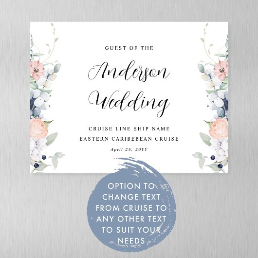Chic Blue und Coral Floral Wedding Cruise Magnet