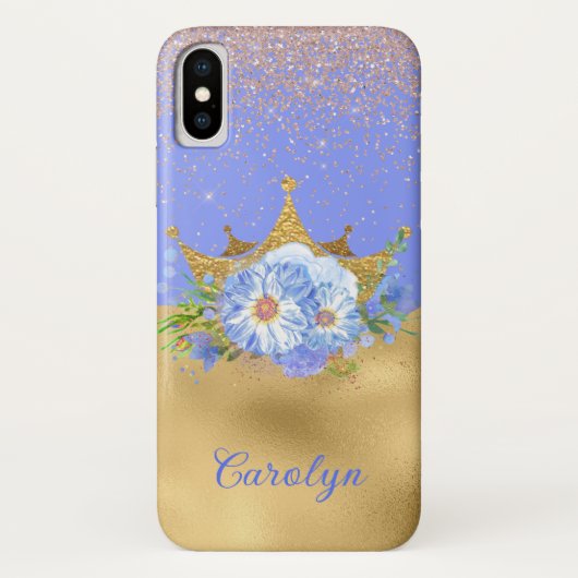 Chic Blue und Gold Floral Crown Case-Mate iPhone Hülle (Rückseite)