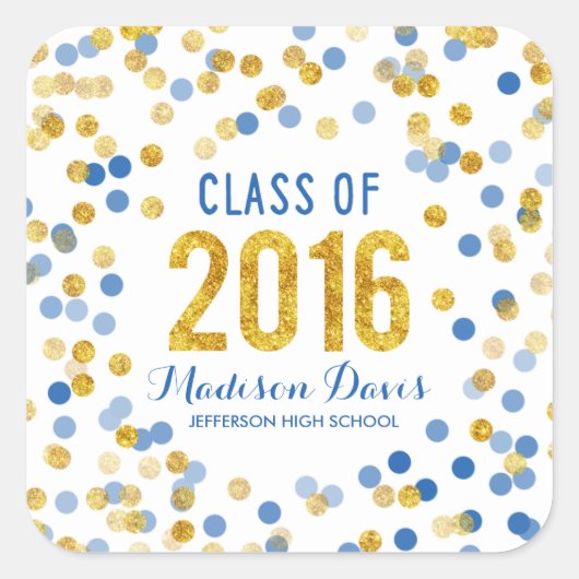 Chic Blue und Gold Glitzer Abschluss Quadratischer Aufkleber (Vorderseite)