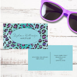 Chic Blue und Lila Leopard Print Monogram Visitenkarte