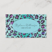 Chic Blue und Lila Leopard Print Monogram Visitenkarte (Vorderseite)