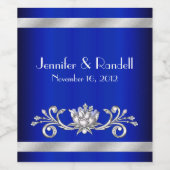 Chic Blue und Silver Wedding Wine Label Weinetikett (Einzelnes Label)