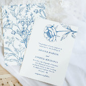 Chic Blue und White Botanical Wedding Einladung