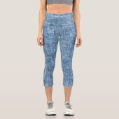 Chic Blue und White Denim: Logos und Text personal Capri Leggings (Vorderseite)