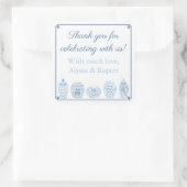 Chic Blue und White Ginger Jar Vielen Dank für Ihr Quadratischer Aufkleber (Tasche)