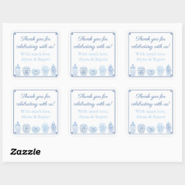 Chic Blue und White Ginger Jar Vielen Dank für Ihr Quadratischer Aufkleber