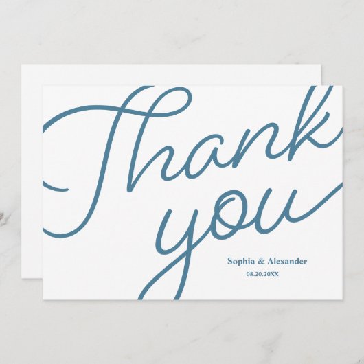 Chic Blue und White Script Wedding Danke (Vorne/Hinten)