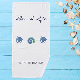 Chic Blue und White Sea Life Family Beach House Badhandtuch Set
