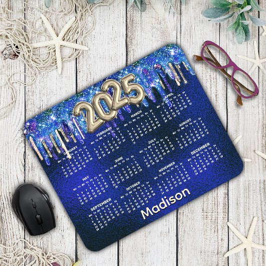 Chic blue unicorn dripping Glitzer 2025 Mousepad