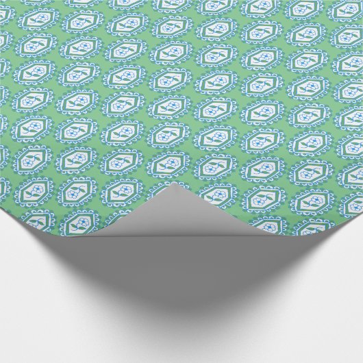 Chic Blue Vintag Periwinkle Blumenmuster Geschenkpapier (Ecke)