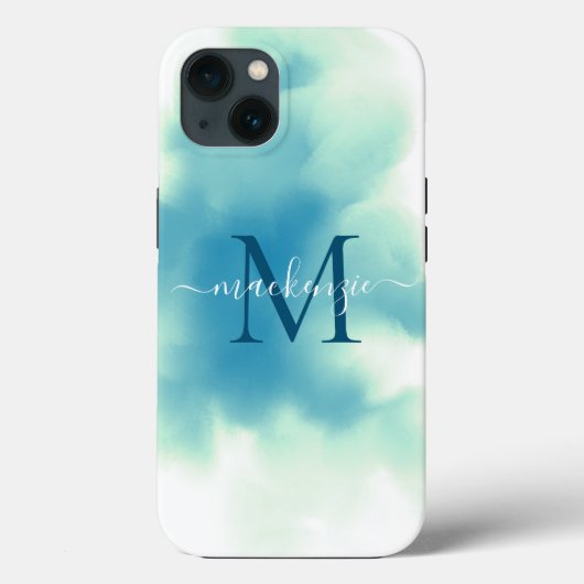 Chic Blue Watercolor Abstrakt Mit Monogramm Case-Mate iPhone Hülle (Rückseite)