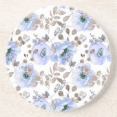 Chic Blue Watercolor-Blume Getränkeuntersetzer (Vorne)