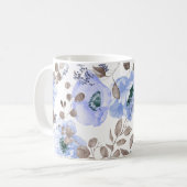 Chic Blue Watercolor-Blume Kaffeetasse (Vorderseite Links)