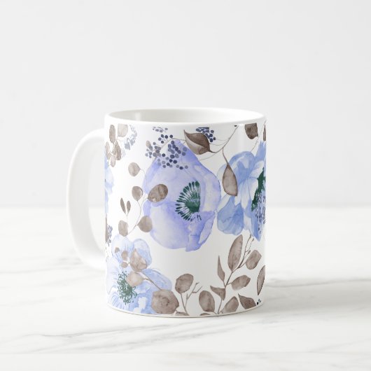 Chic Blue Watercolor-Blume Kaffeetasse (Vorderseite Links)