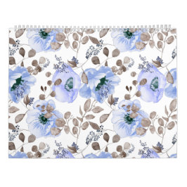 Chic Blue Watercolor-Blume Kalender