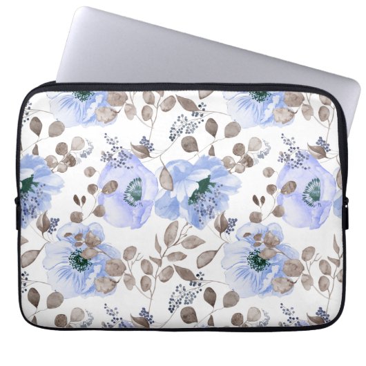 Chic Blue Watercolor-Blume Laptopschutzhülle (Vorderseite)