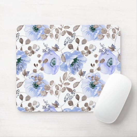 Chic Blue Watercolor-Blume Mousepad (Mit Mouse)