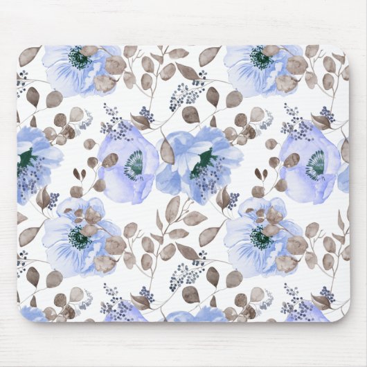 Chic Blue Watercolor-Blume Mousepad (Vorne)