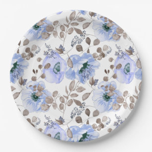 Chic Blue Watercolor Blume Paper Tellers Pappteller